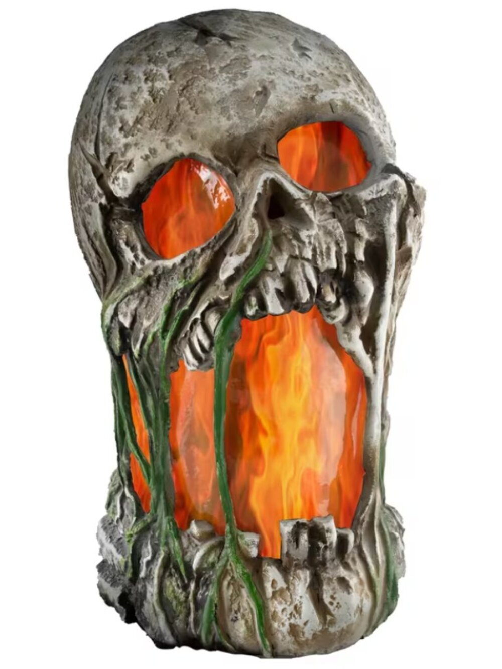 12" Flaming Rotted Skull Animated Prop